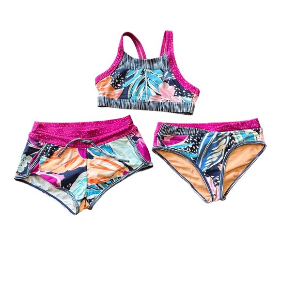 ATHLETA GIRL Paradise Splash Bikini & Shorts Girls XS 6 Athletic Swim Set - Picture 1 of 15